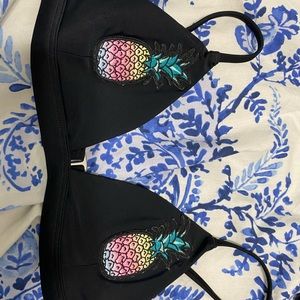 black w pineapple embroidered bikini top